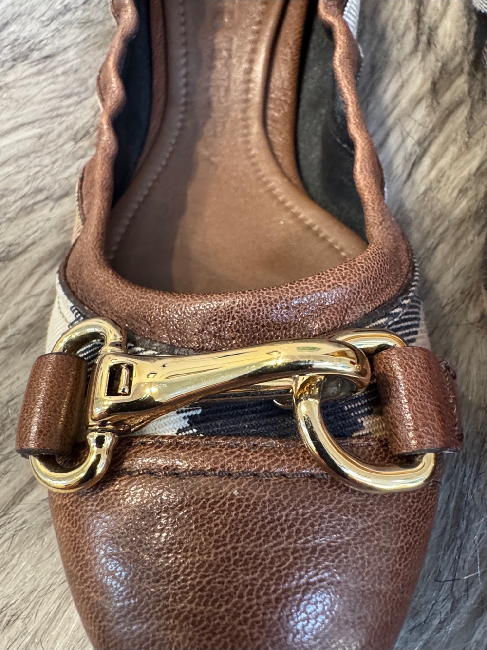 Burberry Classic Brown Plaid Women's Ballet Flats with Gold Hardware Size 38 - Picture 7 of 10